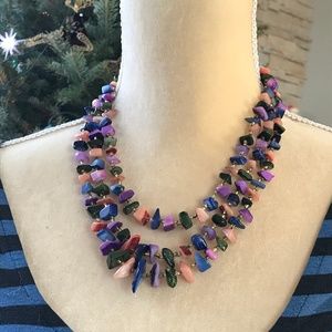 Vintage JAPAN '60s 3-Strand Lapidary Necklace!
